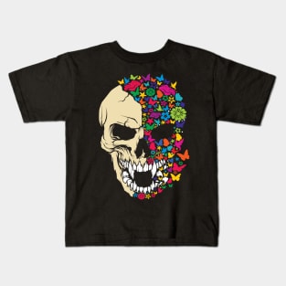 VAMPIRE SKULL COLORED WITH BUTTERFLYS AND FLOWERS Kids T-Shirt